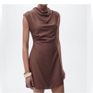 Mango Draped Textured Brown Dress Size: S/4